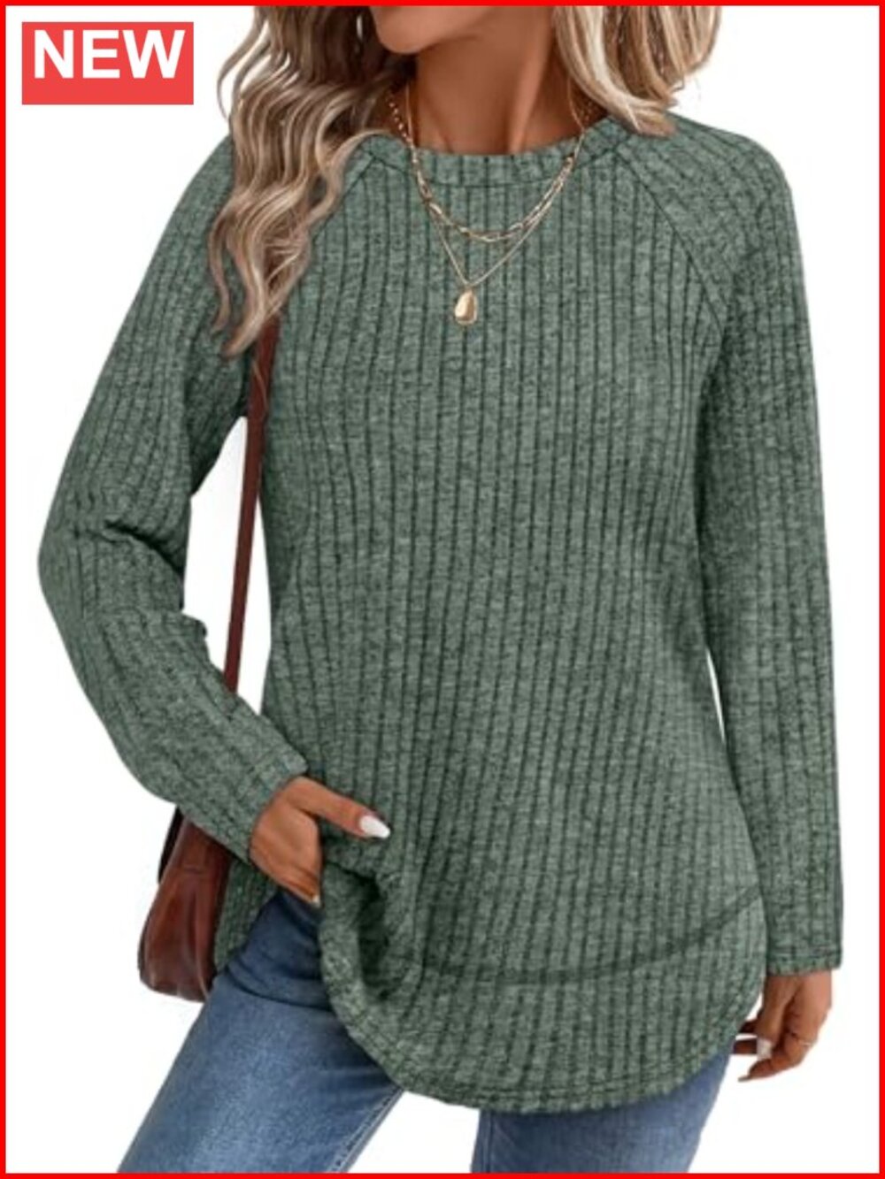 Womens Lightweight Ribbed Tunic High Low Hem Long Sleeve Top
